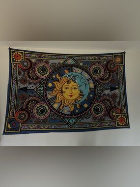 Sun and Moon Tapestry Wall Decor - Blue, Yellow, Teal
